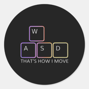 Adesivo Redondo Design de Jogos Wasd - Ícone Gráfico do Teclado pa