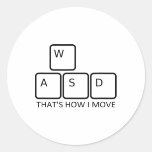 Adesivo Redondo Design de Jogos Wasd - Ícone Teclado para Jogadore