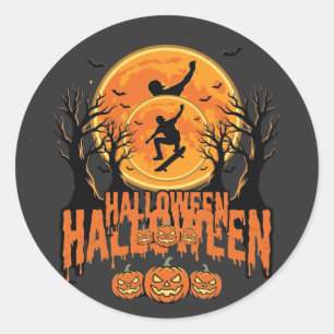 Adesivo Redondo Design de Lua de Skateboard de Halloween