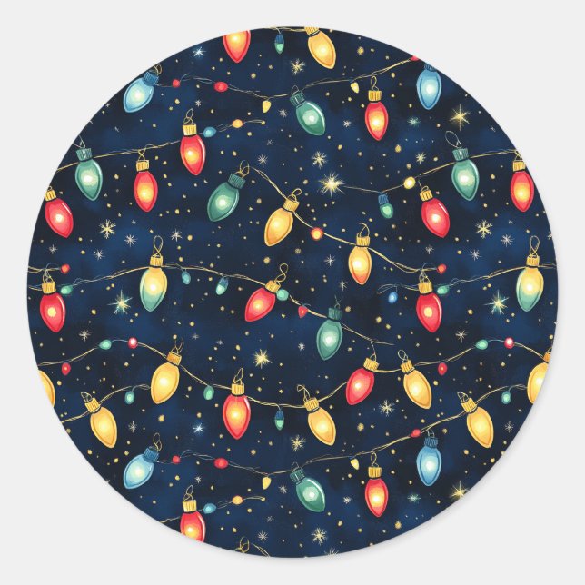 Adesivo Redondo Design de luzes de Natal com brilho brilhante (Frente)