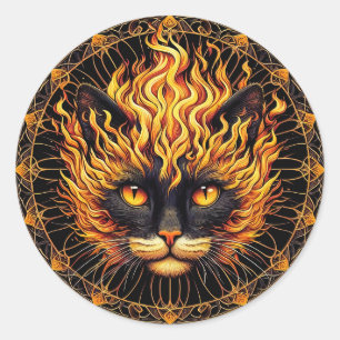 Adesivo Redondo Design de Mandala para o Gato de Fogo Místico
