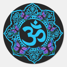 Adesivo Redondo Design de mandioca azul com borboletas roxas