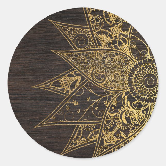 Adesivo Redondo Design de mão desenhada com um hena de flor da moe (Frente)