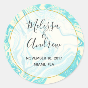 Adesivo Redondo Design de mármore legal no casamento de turquesa 