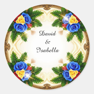 Adesivo Redondo Design de Moldura Floral Vibrante