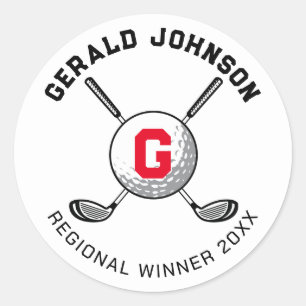 Adesivo Redondo Design de monograma de golfe elegante personalizad