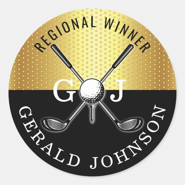 Adesivo Redondo Design de monograma de golfe minimalista elegante (Frente)