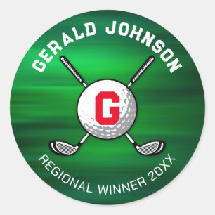 Adesivo Redondo Design de Monograma de Golfe Minimalista Elegante