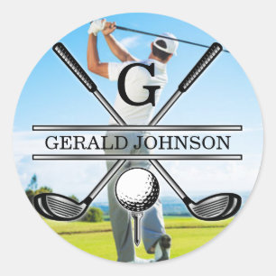 Adesivo Redondo Design de Monograma de Golfe Personalizado