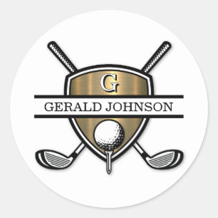 Adesivo Redondo Design de Monograma de Golfe Personalizado Elegant