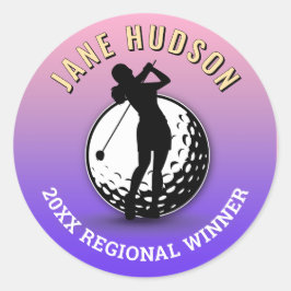 Adesivo Redondo Design de Monograma de Golfer de Mulheres Elegante