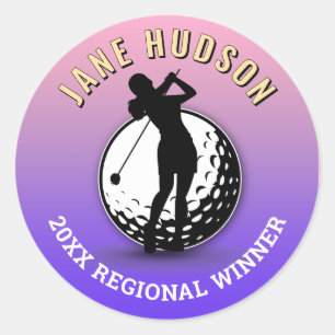 Adesivo Redondo Design de Monograma de Golfer de Mulheres Elegante