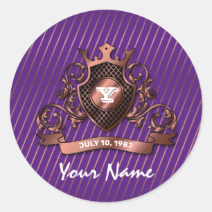 Adesivo Redondo Design de Monograma Elegante Personalizado Minimal