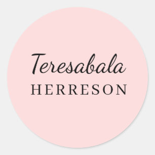 Adesivo Redondo Design de Monograma Minimalista Moderno Rosa Bege