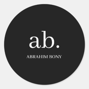 Adesivo Redondo Design de Monograma Minimalista Preto e Branco Clá