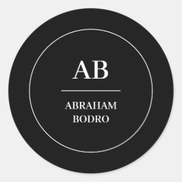 Adesivo Redondo Design de Monograma Minimalista Preto e Branco Mod