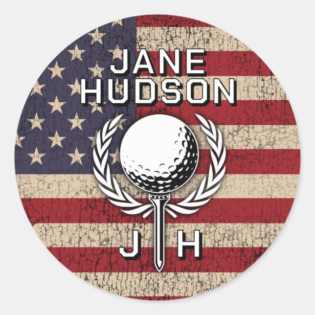 Adesivo Redondo Design de Monograma Personalizado da Bandeira Amer (Frente)