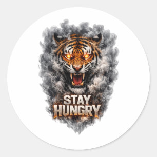 Adesivo Redondo Design de Motivação Stay Hungry Tiger