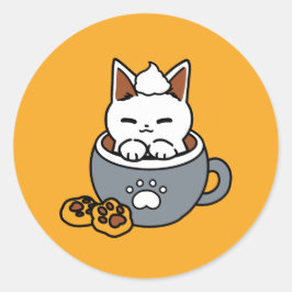 Adesivo Redondo Design de Mug Feriado com Cozy Cat e Cookies de Pa