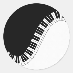 Adesivo Redondo Design de Música Branca e Preto do Teclado Piano