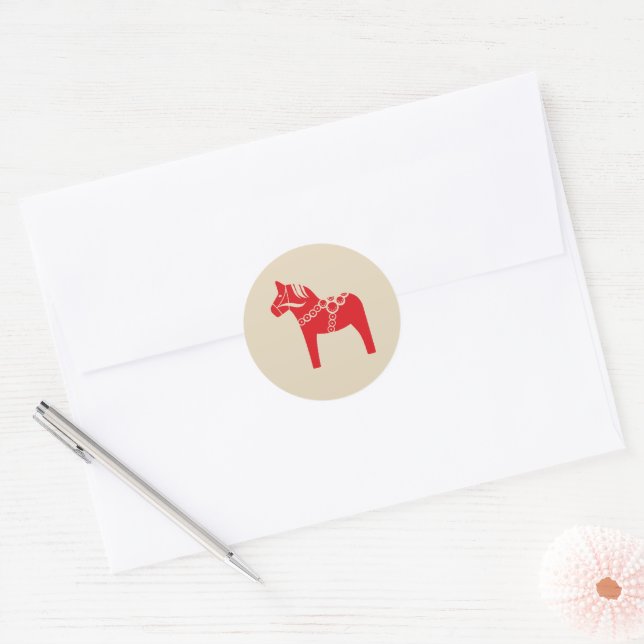 Adesivo Redondo Design de Natal da Suécia com Cavalo Vermelho (Envelope)