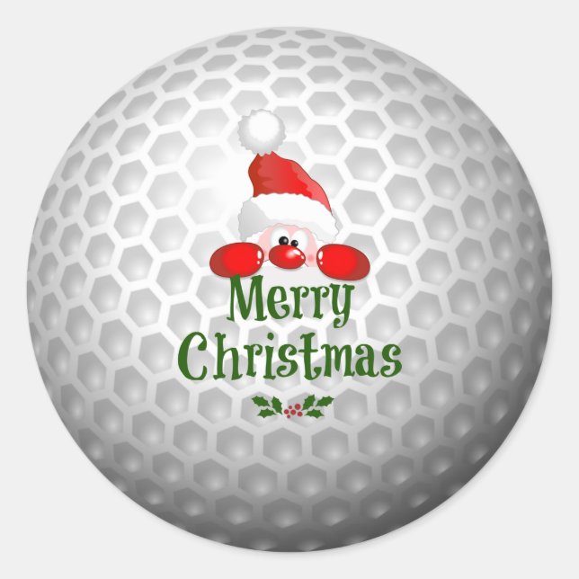 Adesivo Redondo Design de Natal de Golf Ball, Feliz Natal (Frente)