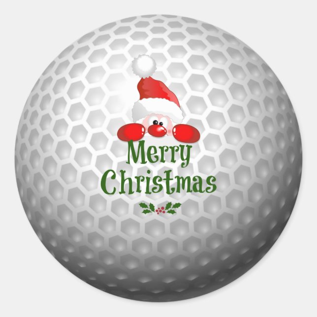 Adesivo Redondo Design de Natal de Golf Ball, Feliz Natal (Frente)