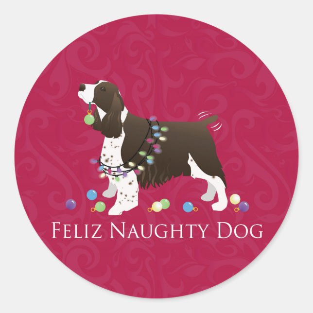 Adesivo Redondo Design de Natal do Springer Spaniel Inglês (Frente)
