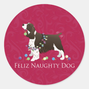 Adesivo Redondo Design de Natal do Springer Spaniel Inglês