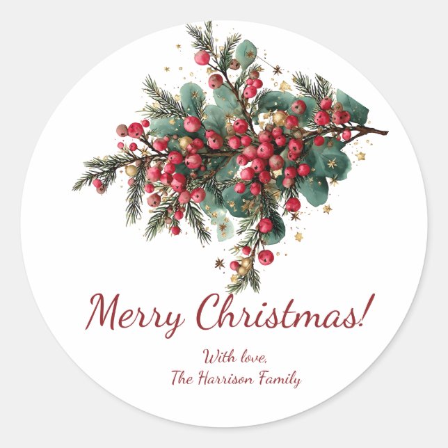 Adesivo Redondo Design de Natal Feliz para a Família Personalizada (Frente)