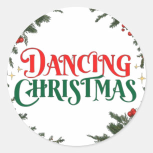 Adesivo Redondo Design de Natal Festivo - Saúde de Natal Dançante