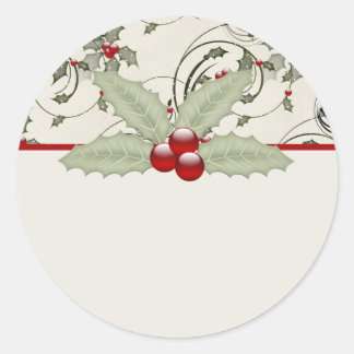 Adesivo Redondo Design de Natal Holly 1 - Vinhetas de Natal