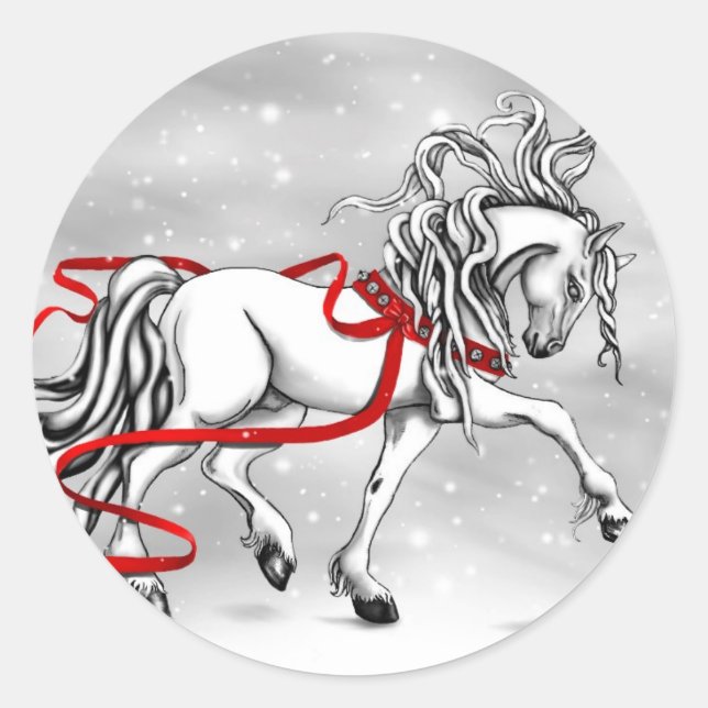 Adesivo Redondo Design de Natal White Stallion (Frente)