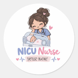 Adesivo Redondo Design de nome de bebê recém-nascido enfermeira de