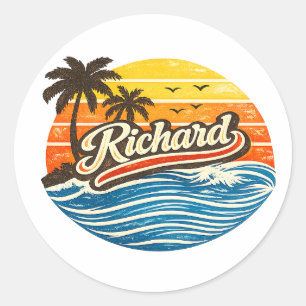 Adesivo Redondo Design de Nome Richard Retro Sunset