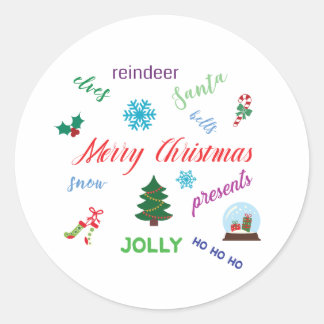Adesivo Redondo Design de Nuvem de Palavras de Natal Divertidas