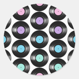 Adesivo Redondo Design de Padrão Colorido de Discos de Vinil Retrô