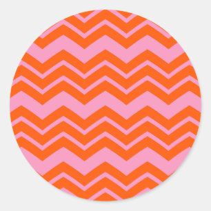 Adesivo Redondo Design de padrão de chevron laranja e rosa 