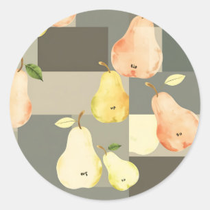 Adesivo Redondo Design de Padrão de Pear de Aquarela
