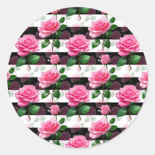 Adesivo Redondo Design de Padrão de Rosa de Flor em Segundo Plano