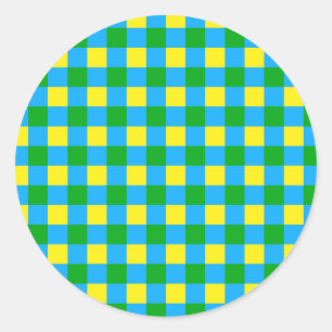 Adesivo Redondo Design de Padrão de Xadrez de Verificação Amarelo