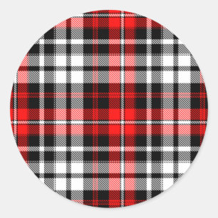 Adesivo Redondo Design de padrão xadrez escocês em xadrez vermelho