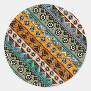 Adesivo Redondo design de padrões aztec colorido