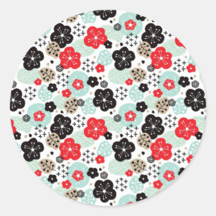 Adesivo Redondo Design de padrões japoneses bonitos