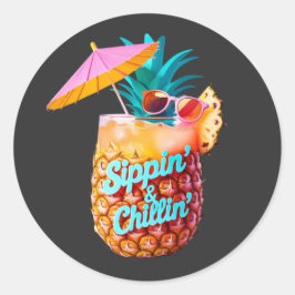 Adesivo Redondo Design de Partido Tropical de Sippin e Chillin