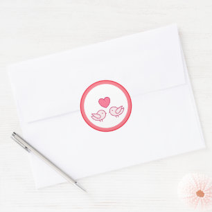 Adesivo Redondo Design de Pássaro Fofo e Amor de Coração
