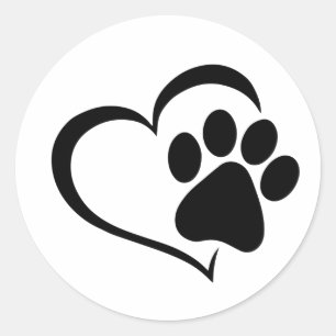 Adesivo Redondo Design de PawPrint e Heart