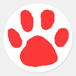Adesivo Redondo Design de Pawprint Vermelho (Impressão de Pata)
