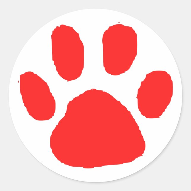 Adesivo Redondo Design de Pawprint Vermelho (Impressão de Pata) (Frente)