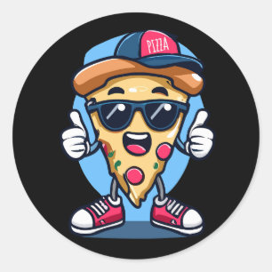 Adesivo Redondo Design de pizza impressão vestindo um chapéu bonit